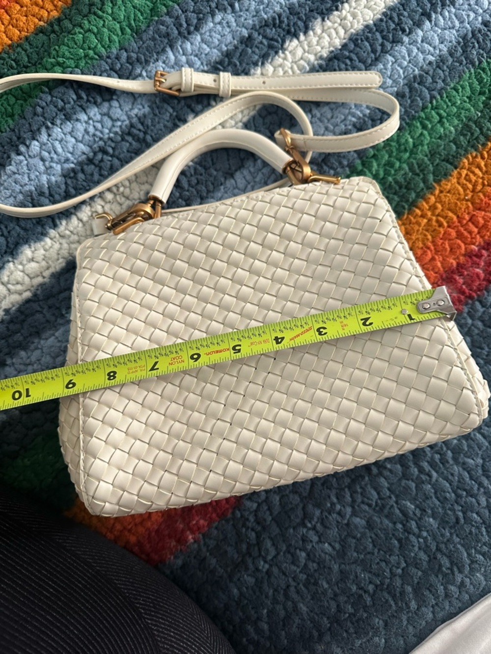 JW PEI Ivory Woven Top-Handle Satchel with Gold Hardware - Picture 3 of 4